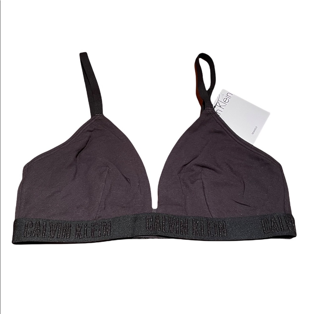NWT calvin klein black monochrome logo triangle bralette, size L